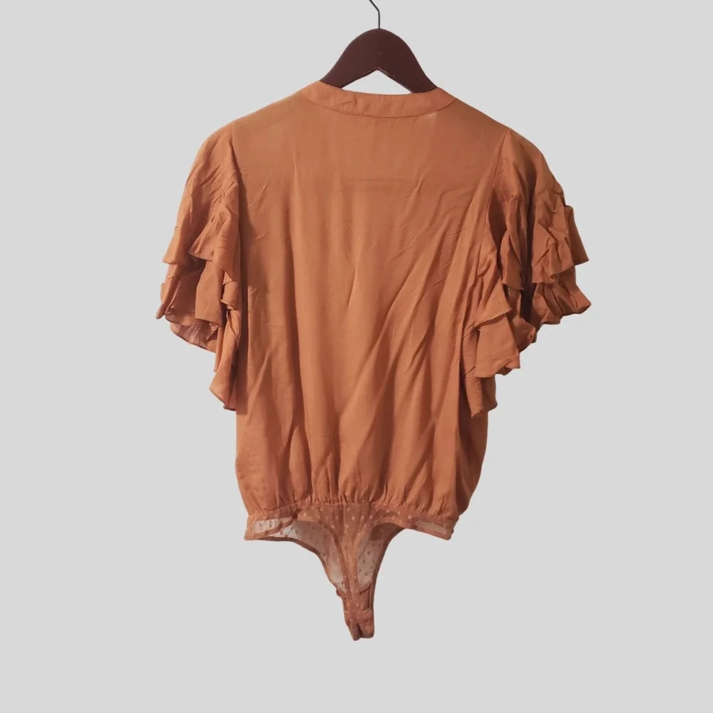 VTG Intimately Free People Call Me Later Bodysuit Orange Mesh Swiss Dot Small
